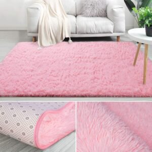 Lochas Soft Shag Carpet Fluffy Rug for Living Room Bedroom Floor Mat, 4'x6',Pink