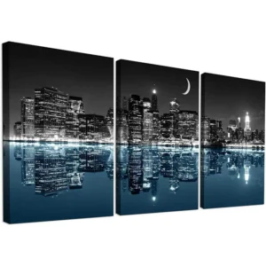 3 Piece Black And White City Luminous - Wall Art