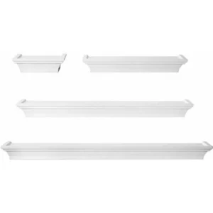 Floating Wall Mount Molding Ledge Shelves, Set of 4, White