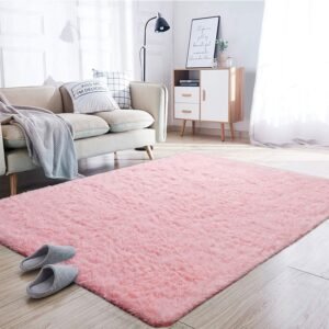 Lochas Soft Shag Carpet Fluffy Rug for Living Room Bedroom Floor Mat, 4'x6',Pink